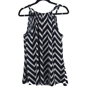 Cynthia Rowley Navy & White Chevron‎ Stretch-Knit Halter Style Tank Top XL